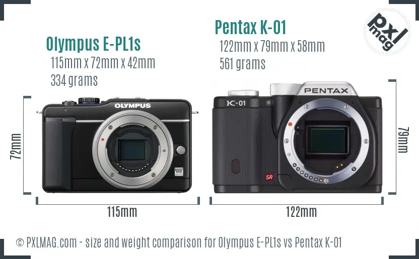 Olympus E-PL1s vs Pentax K-01 size comparison