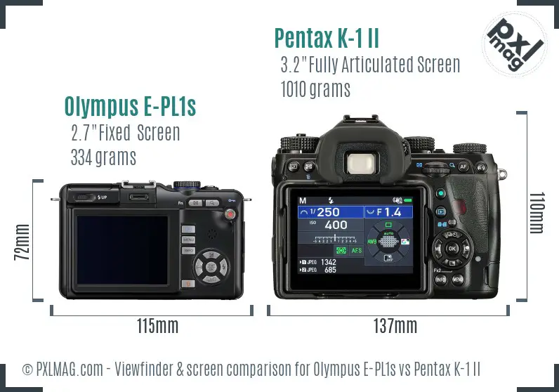 Olympus E-PL1s vs Pentax K-1 II Screen and Viewfinder comparison