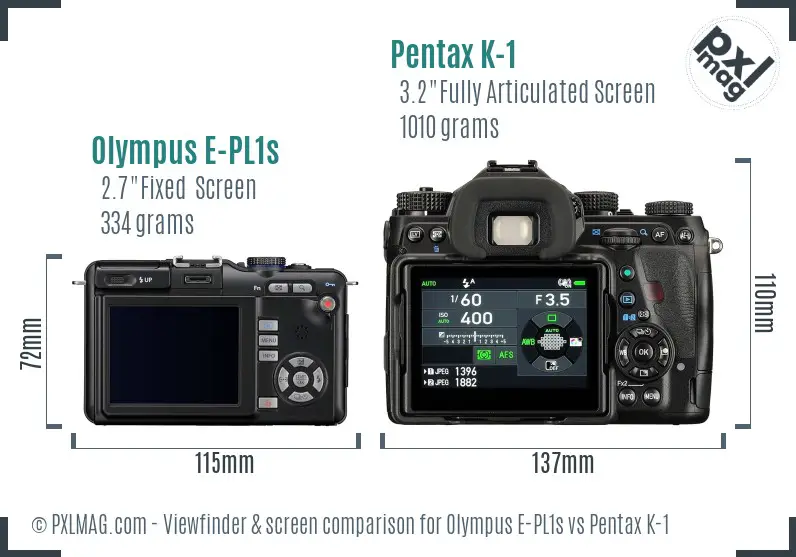 Olympus E-PL1s vs Pentax K-1 Screen and Viewfinder comparison