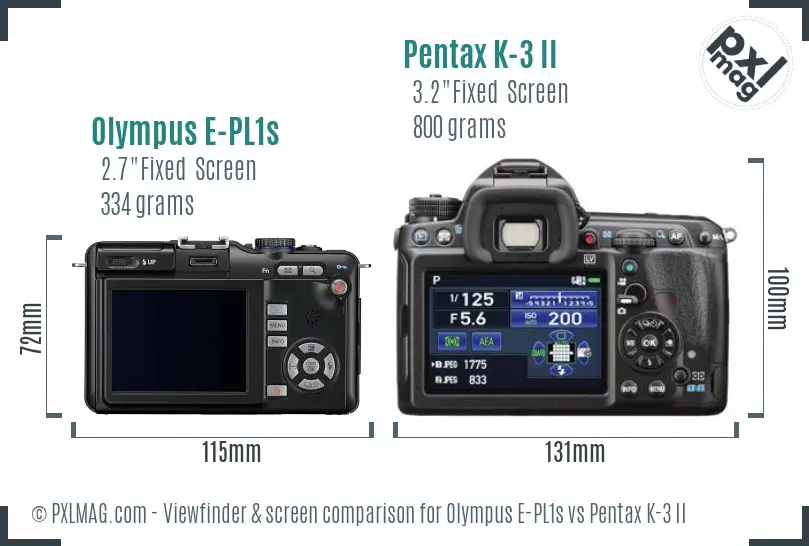 Olympus E-PL1s vs Pentax K-3 II Screen and Viewfinder comparison