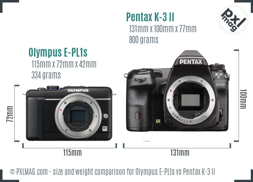 Olympus E-PL1s vs Pentax K-3 II size comparison