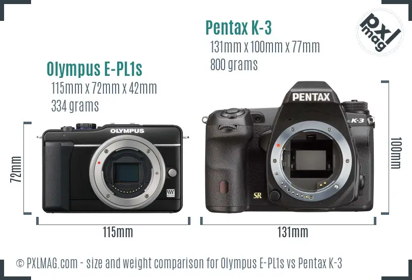Olympus E-PL1s vs Pentax K-3 size comparison