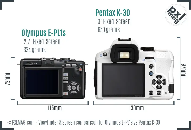 Olympus E-PL1s vs Pentax K-30 Screen and Viewfinder comparison