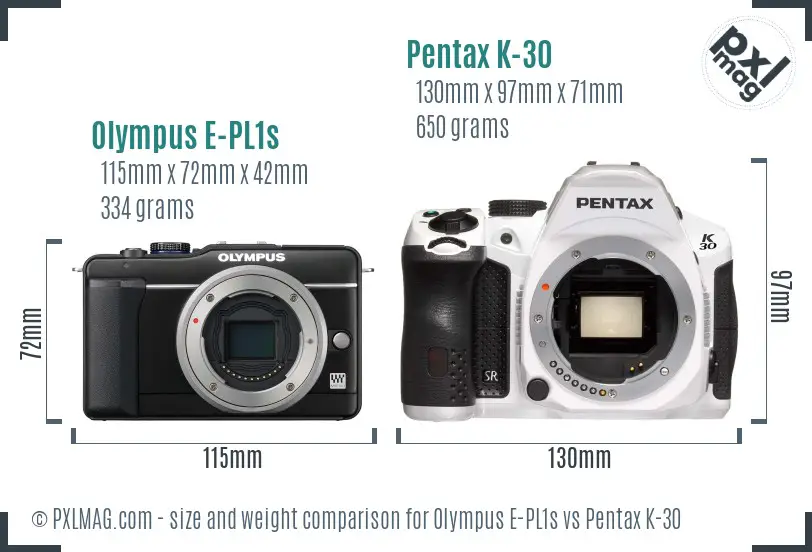 Olympus E-PL1s vs Pentax K-30 size comparison