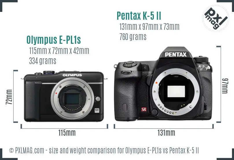 Olympus E-PL1s vs Pentax K-5 II size comparison