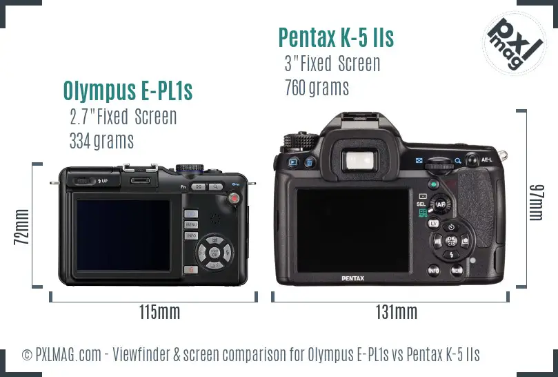 Olympus E-PL1s vs Pentax K-5 IIs Screen and Viewfinder comparison