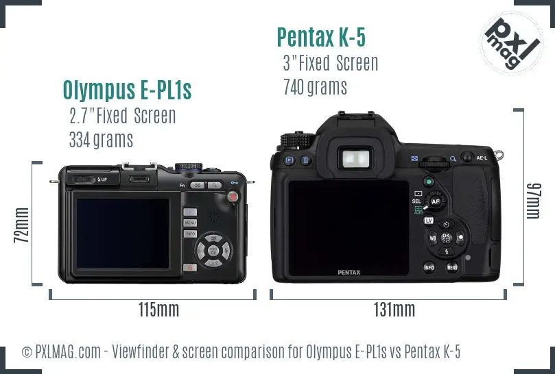Olympus E-PL1s vs Pentax K-5 Screen and Viewfinder comparison