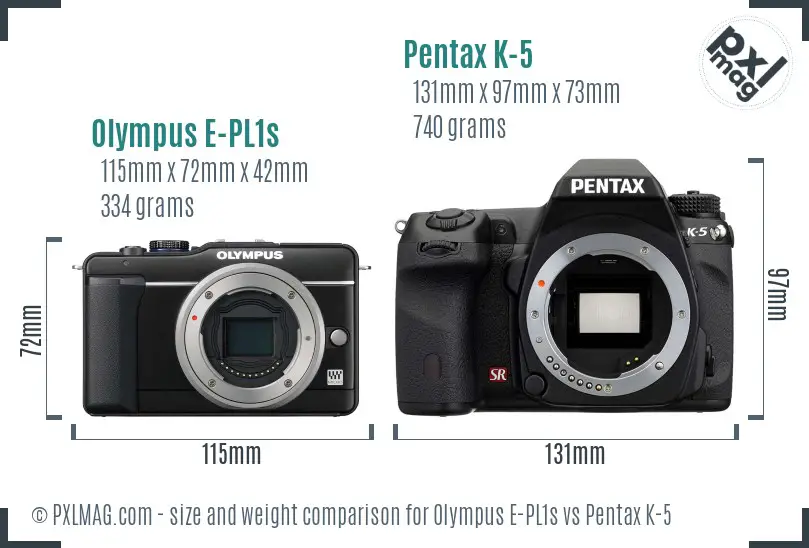 Olympus E-PL1s vs Pentax K-5 size comparison