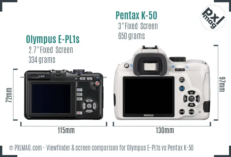 Olympus E-PL1s vs Pentax K-50 Screen and Viewfinder comparison