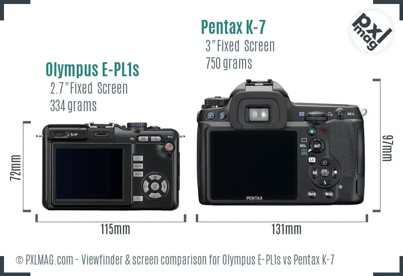 Olympus E-PL1s vs Pentax K-7 Screen and Viewfinder comparison