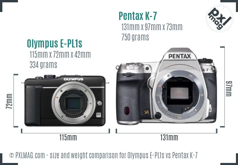 Olympus E-PL1s vs Pentax K-7 size comparison