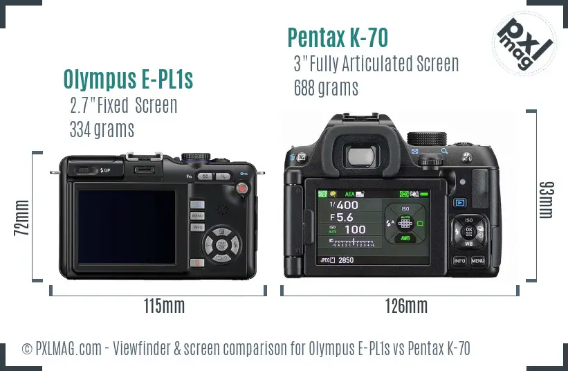 Olympus E-PL1s vs Pentax K-70 Screen and Viewfinder comparison