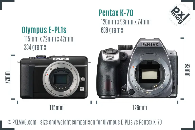 Olympus E-PL1s vs Pentax K-70 size comparison