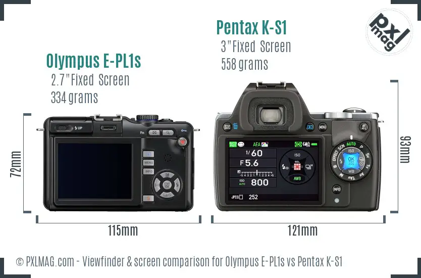 Olympus E-PL1s vs Pentax K-S1 Screen and Viewfinder comparison