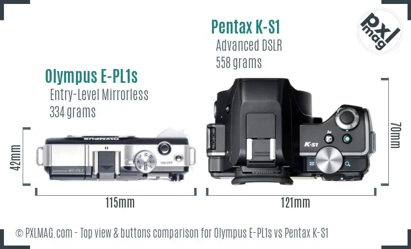Olympus E-PL1s vs Pentax K-S1 top view buttons comparison