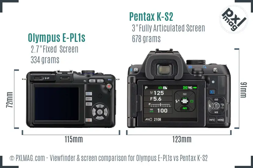 Olympus E-PL1s vs Pentax K-S2 Screen and Viewfinder comparison