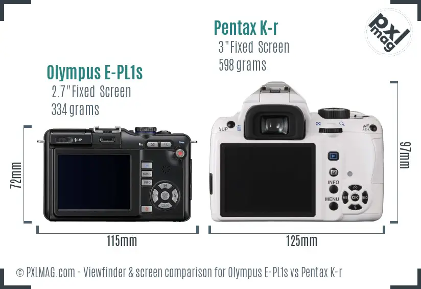 Olympus E-PL1s vs Pentax K-r Screen and Viewfinder comparison