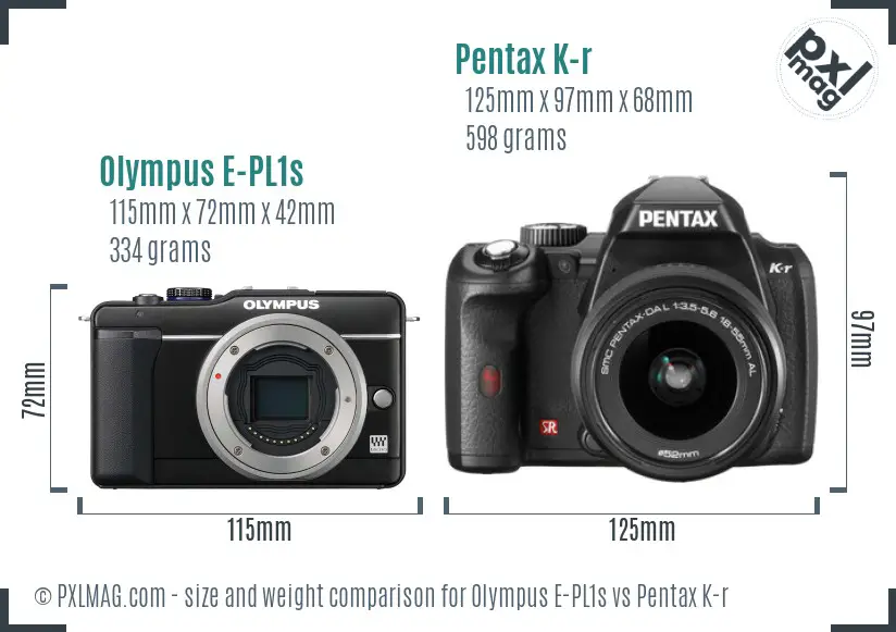 Olympus E-PL1s vs Pentax K-r size comparison