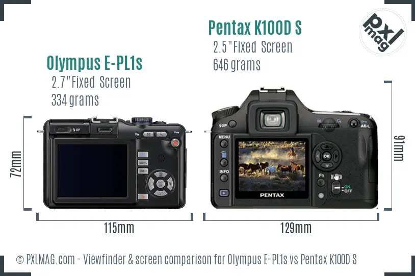 Olympus E-PL1s vs Pentax K100D S Screen and Viewfinder comparison