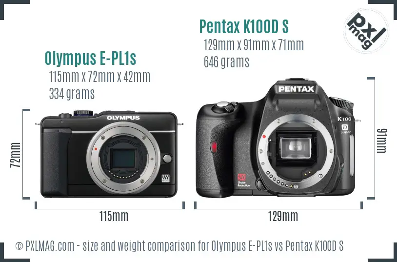 Olympus E-PL1s vs Pentax K100D S size comparison