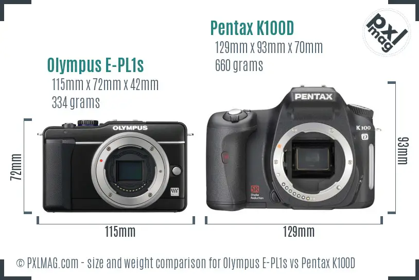 Olympus E-PL1s vs Pentax K100D size comparison