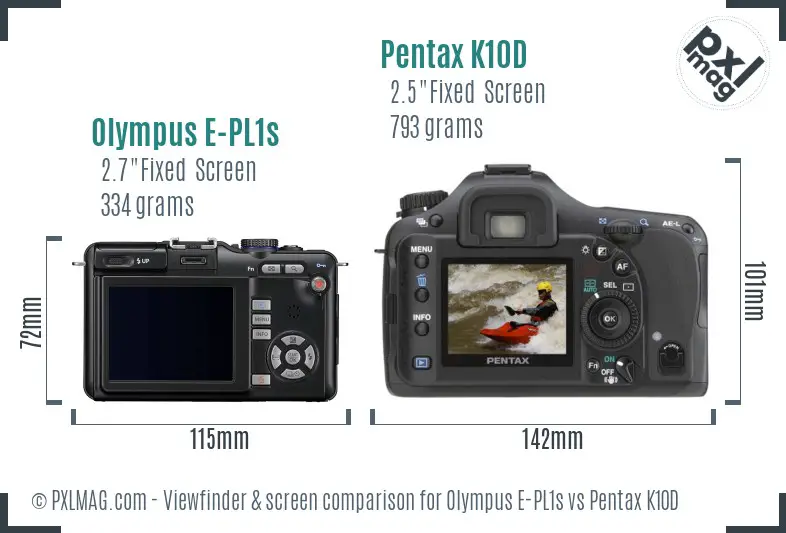 Olympus E-PL1s vs Pentax K10D Screen and Viewfinder comparison