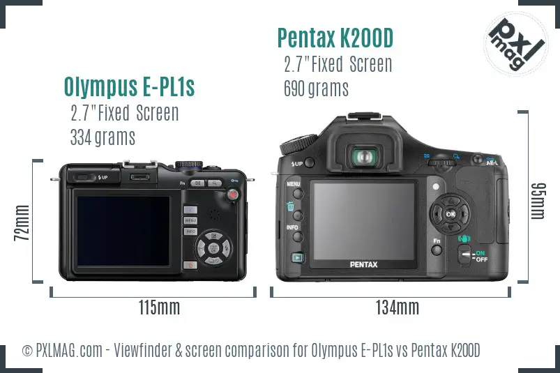 Olympus E-PL1s vs Pentax K200D Screen and Viewfinder comparison