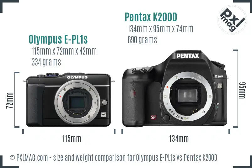 Olympus E-PL1s vs Pentax K200D size comparison