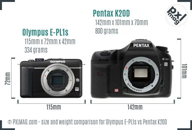 Olympus E-PL1s vs Pentax K20D size comparison