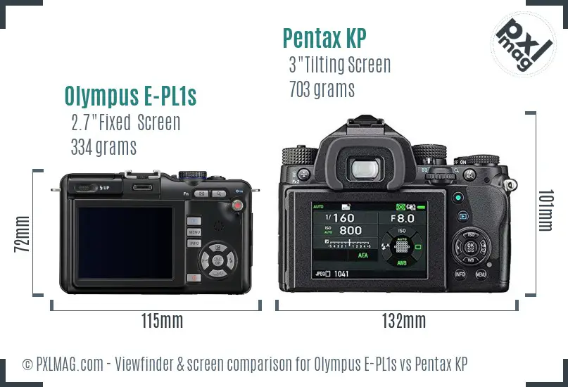 Olympus E-PL1s vs Pentax KP Screen and Viewfinder comparison