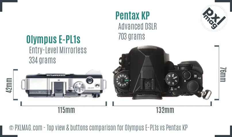 Olympus E-PL1s vs Pentax KP top view buttons comparison