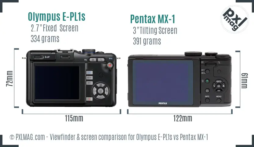 Olympus E-PL1s vs Pentax MX-1 Screen and Viewfinder comparison