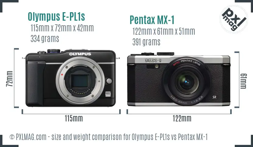 Olympus E-PL1s vs Pentax MX-1 size comparison