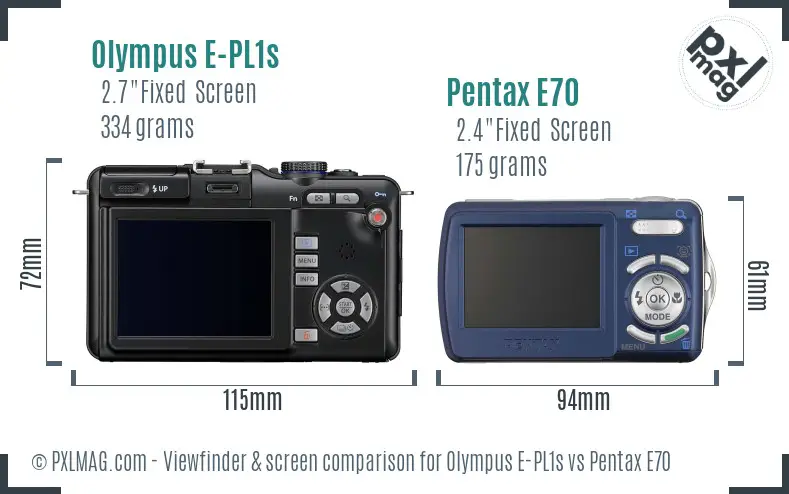 Olympus E-PL1s vs Pentax E70 Screen and Viewfinder comparison