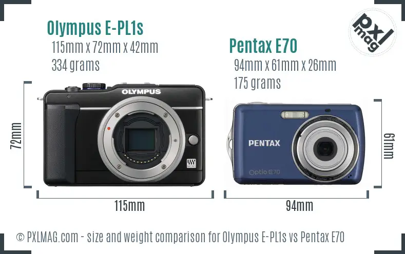 Olympus E-PL1s vs Pentax E70 size comparison