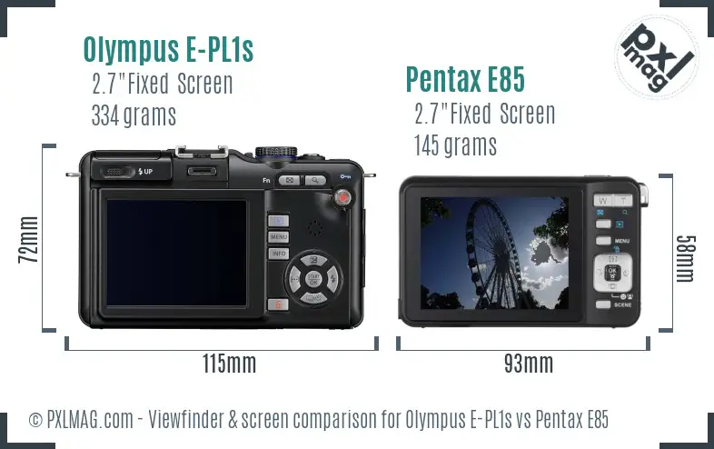 Olympus E-PL1s vs Pentax E85 Screen and Viewfinder comparison