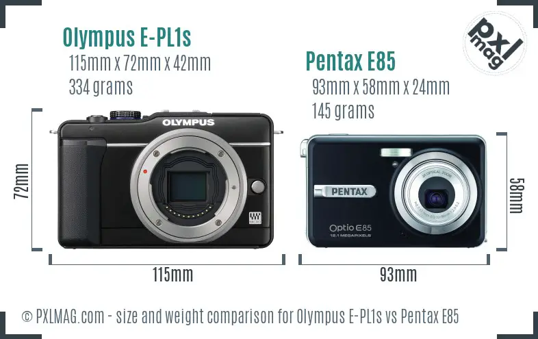 Olympus E-PL1s vs Pentax E85 size comparison
