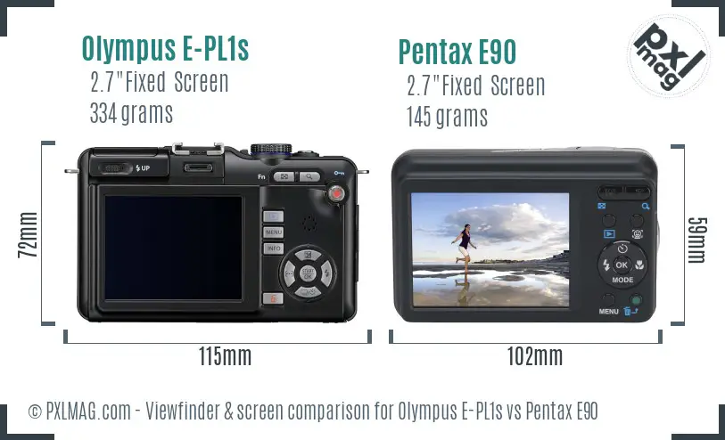 Olympus E-PL1s vs Pentax E90 Screen and Viewfinder comparison