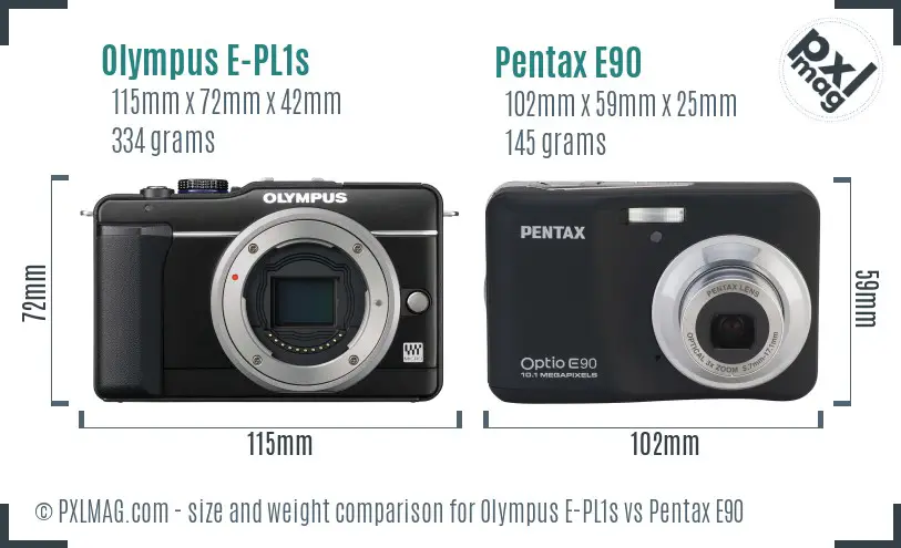 Olympus E-PL1s vs Pentax E90 size comparison