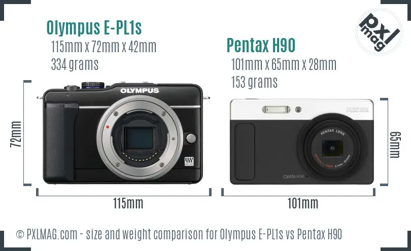 Olympus E-PL1s vs Pentax H90 size comparison