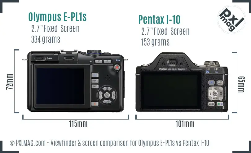 Olympus E-PL1s vs Pentax I-10 Screen and Viewfinder comparison
