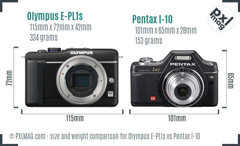 Olympus E-PL1s vs Pentax I-10 size comparison