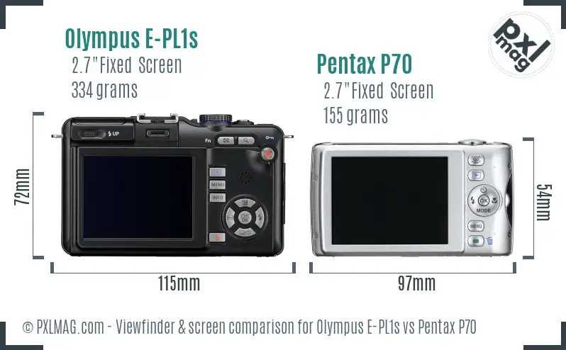 Olympus E-PL1s vs Pentax P70 Screen and Viewfinder comparison