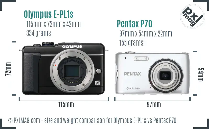 Olympus E-PL1s vs Pentax P70 size comparison