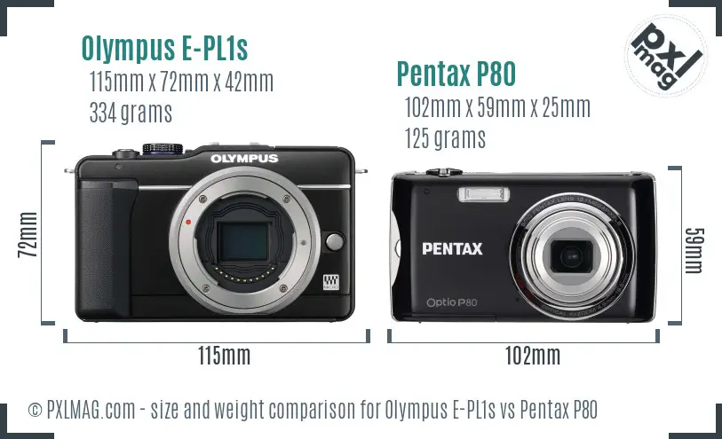 Olympus E-PL1s vs Pentax P80 size comparison