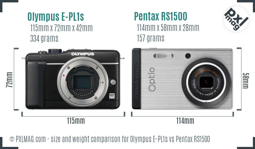 Olympus E-PL1s vs Pentax RS1500 size comparison