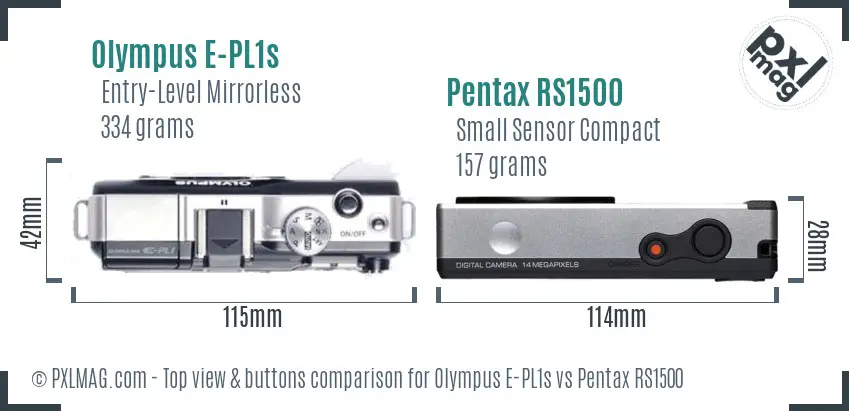 Olympus E-PL1s vs Pentax RS1500 top view buttons comparison