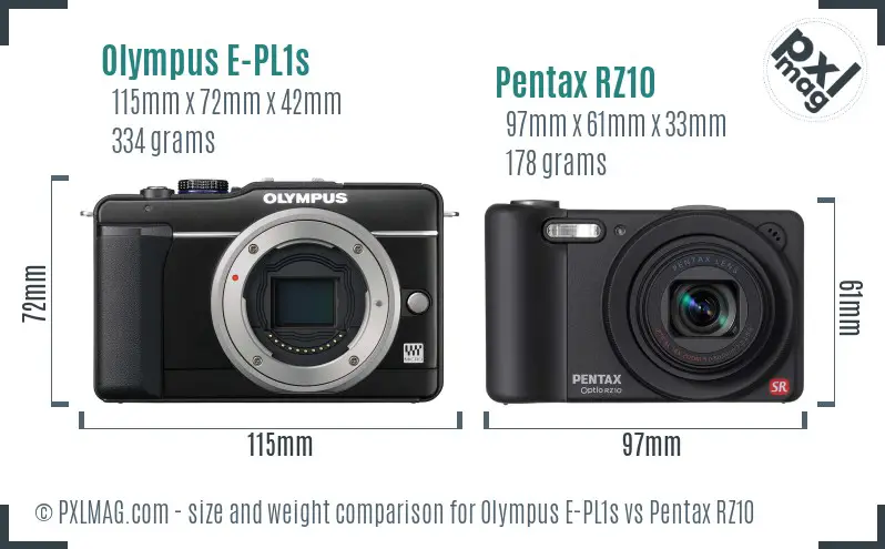 Olympus E-PL1s vs Pentax RZ10 size comparison