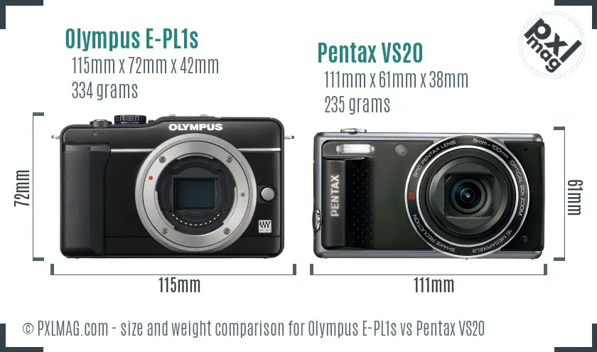 Olympus E-PL1s vs Pentax VS20 size comparison