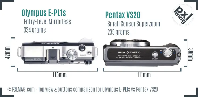 Olympus E-PL1s vs Pentax VS20 top view buttons comparison
